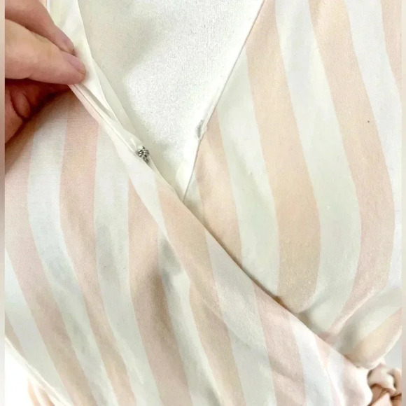 Rachel Parcell Linen Blend Wrap Dress Pink and White‎ Striped Ruffle Midi Small - Picture 6 of 13